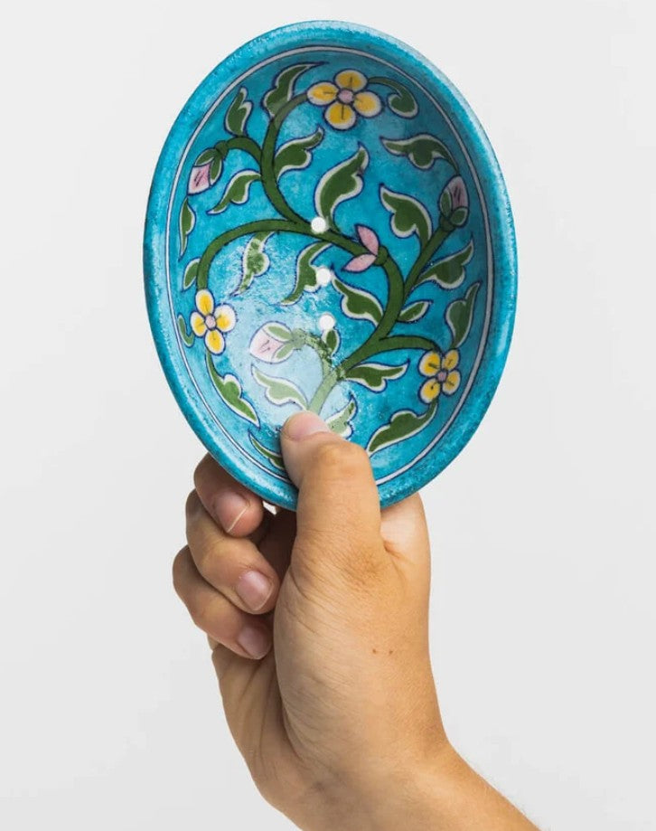 Soap Dish - blue pottery - turquoise jaune - POR880