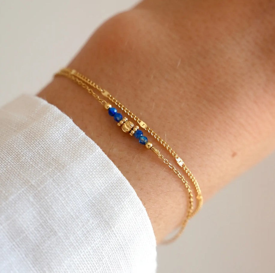 Bracelet double perles bleues
