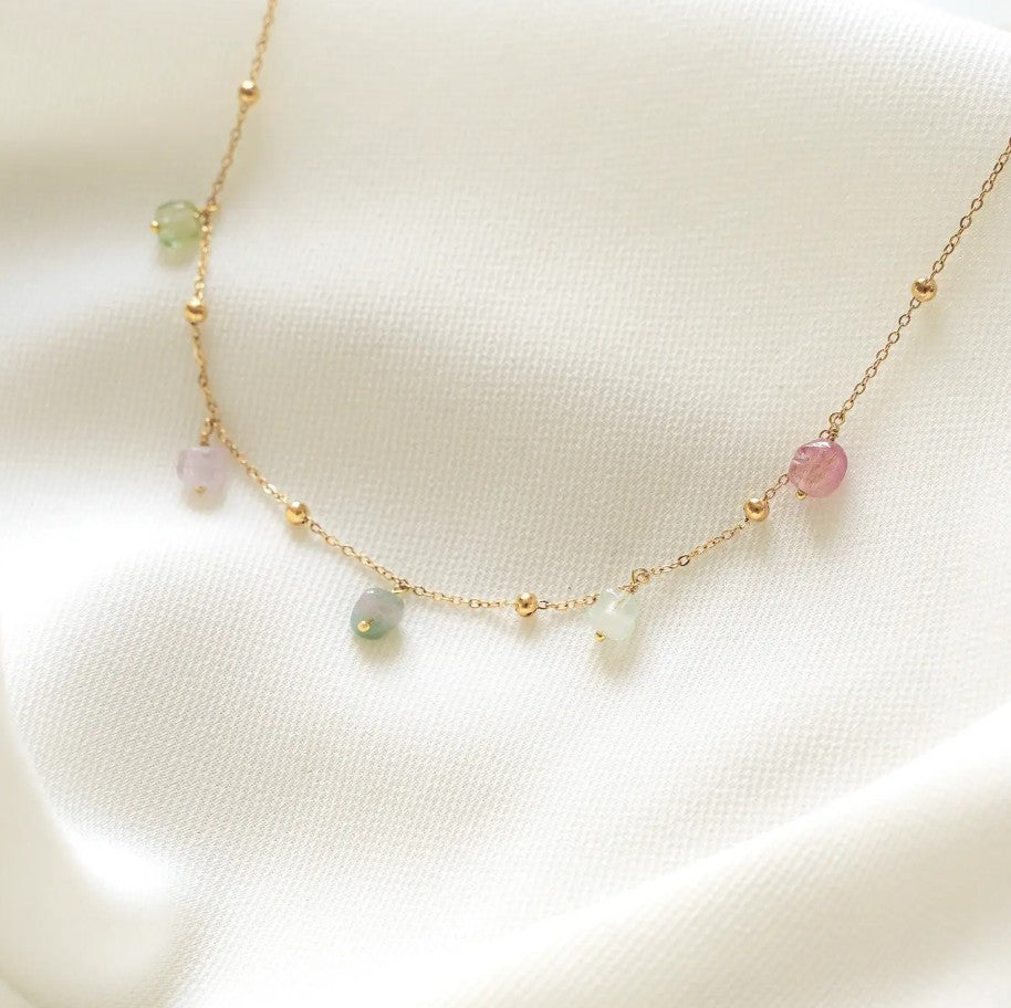 Collier acier inoxydable et perles - Tourmaline