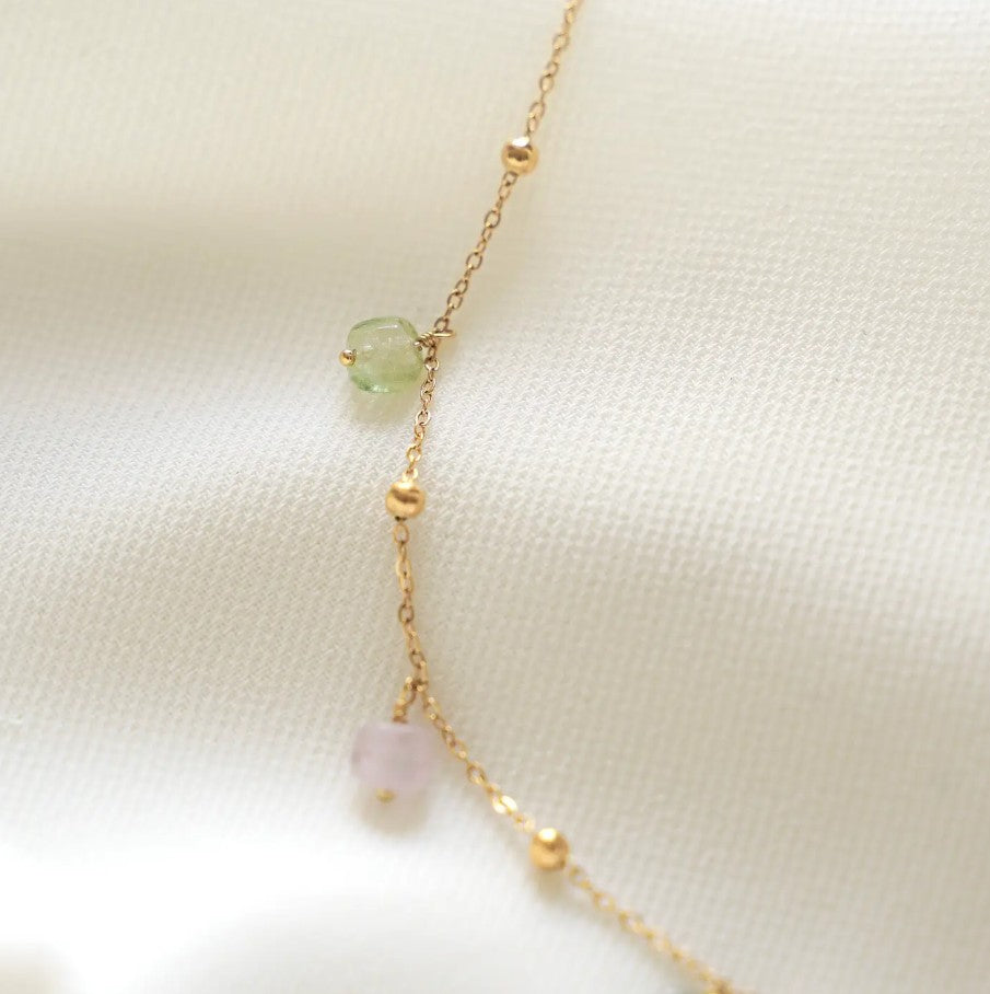 Collier acier inoxydable et perles - Tourmaline