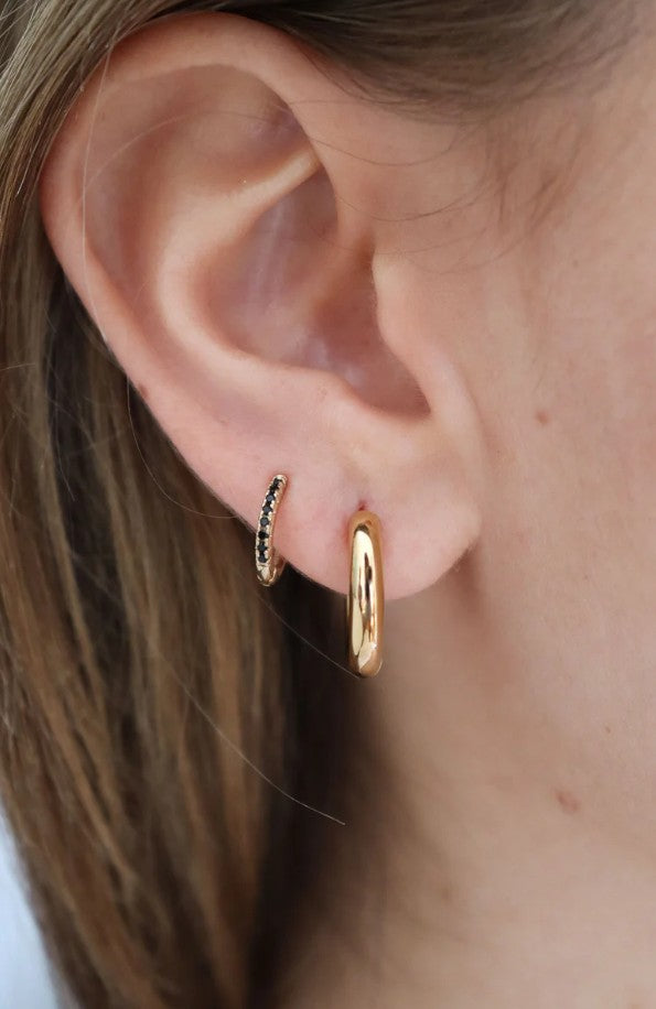 Boucle d'oreille à la pièce - Mini créole - Brillante - Noir