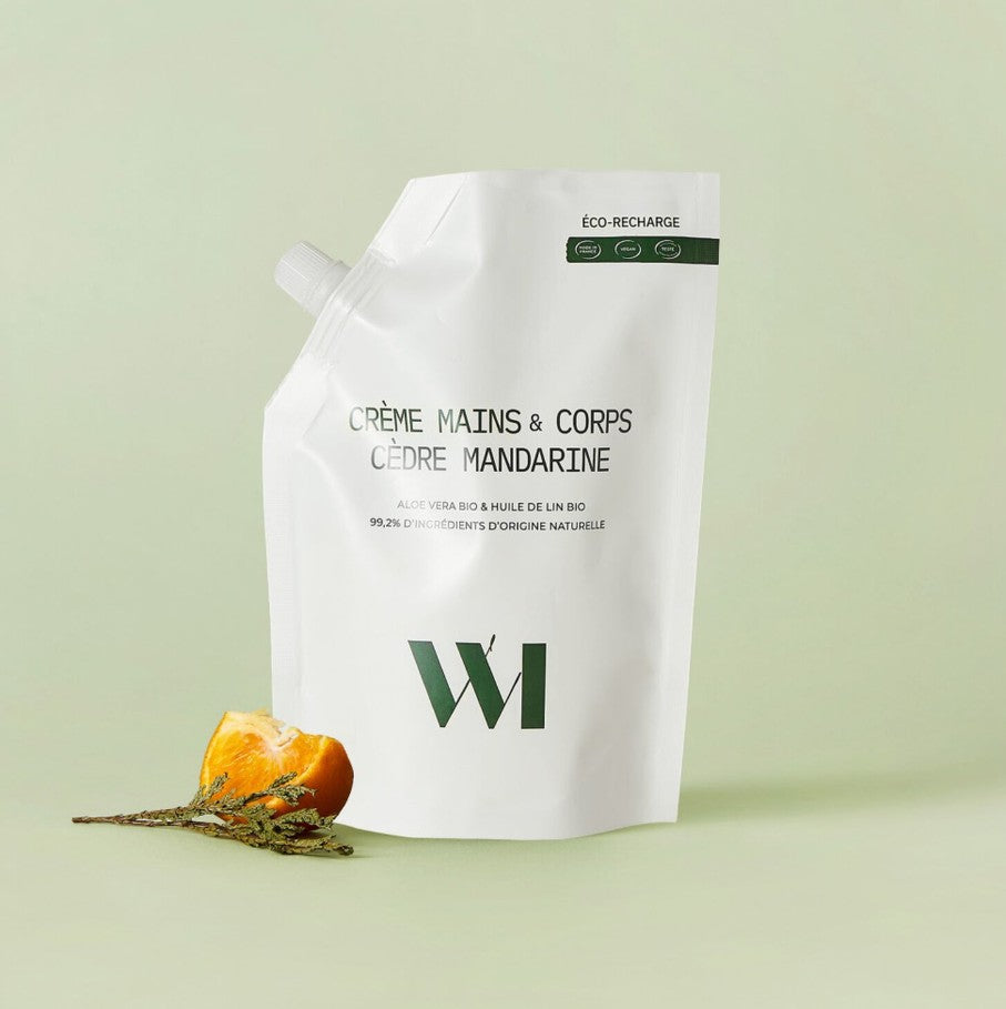 Eco recharge - crème mains et corps - Cèdre & mandarine 500ml