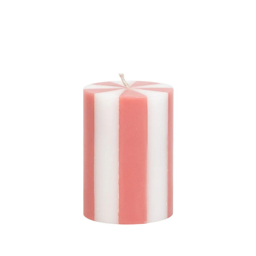 Bougie rayée S rose et blanc
