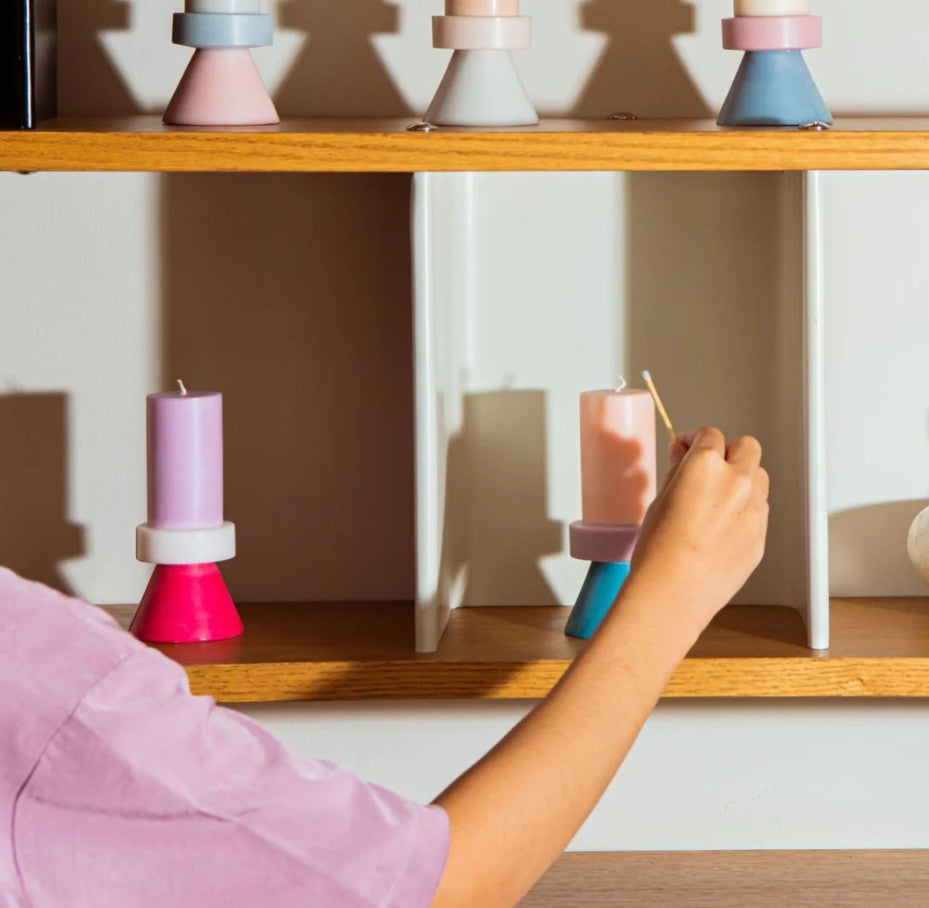 Bougie Stack haute gris/bleu pastel/rose doux