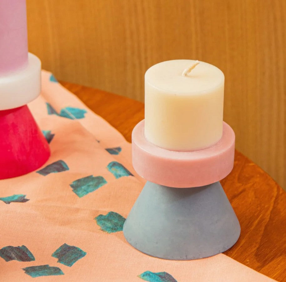 Bougie Stack mini ivoire/lavande/bleu gris