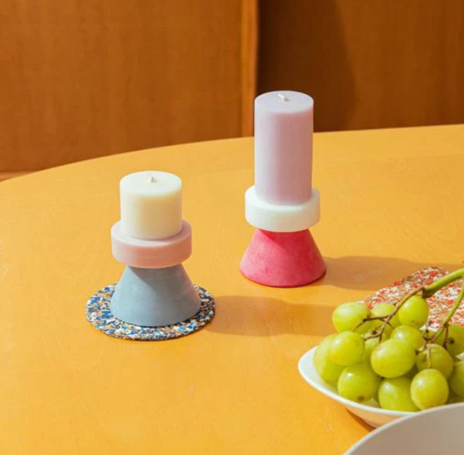 Bougie Stack mini ivoire/lavande/bleu gris