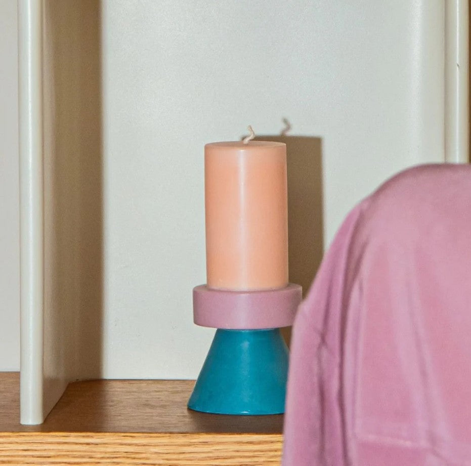 Bougie Stack haute rose saumon/parme/bleu